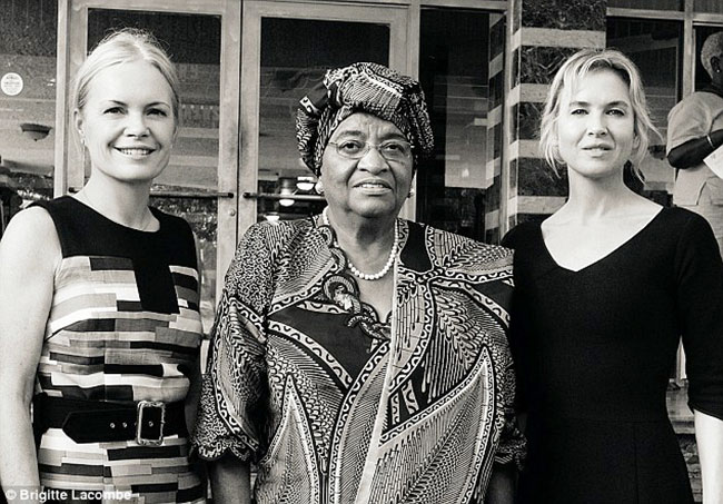 Mariella Frostrup with President Sirleaf and Renee Zellweger